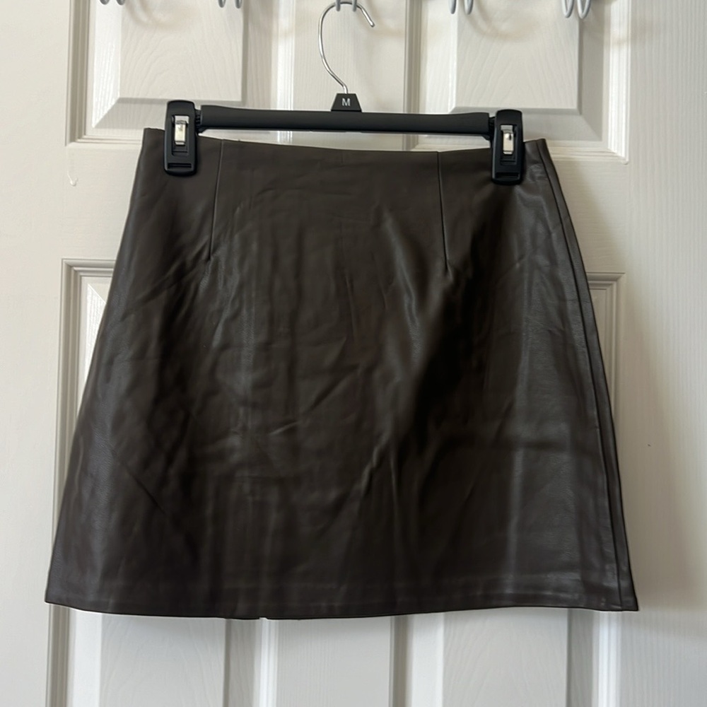 Oak + Fort Brown Vegan Leather Mini Skirt